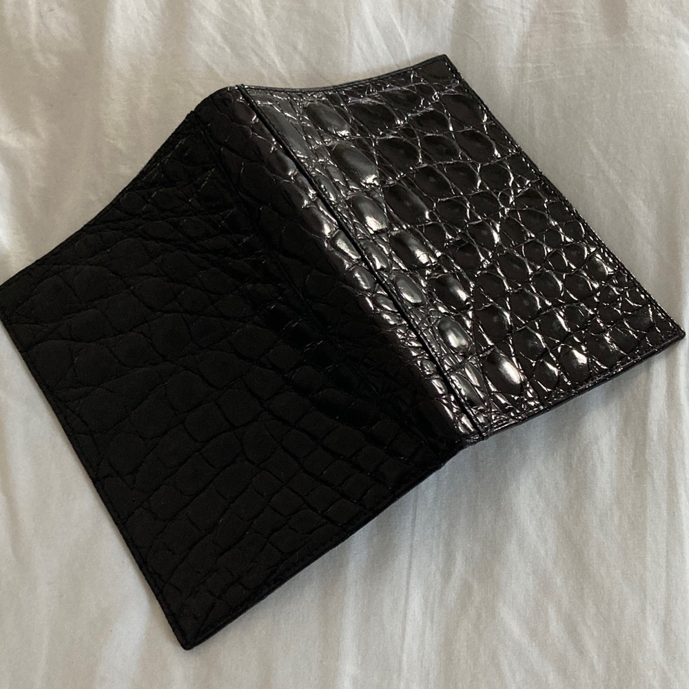 🆕Genuine CROCODILE Leather Wallet! Rich Black; Made in Italy! Production Sample!
